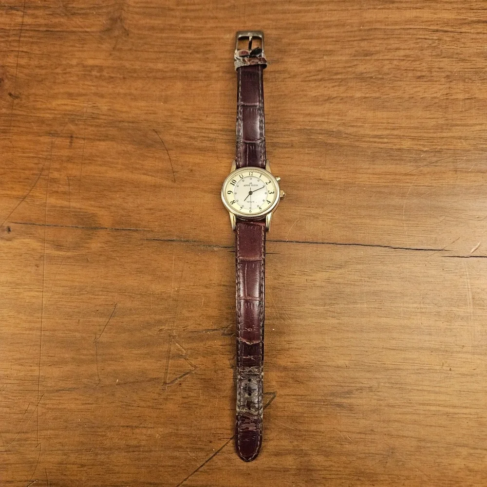AK Anne Klein Watch Women‎ Instalite Gold Tone Leather Band Needs New Battery